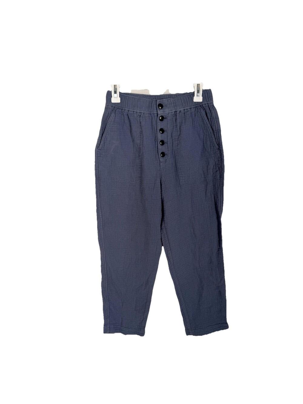MADEWELL Linen Gauze Pull On High Rise Tapered Pants Womens Small Blue Buttons